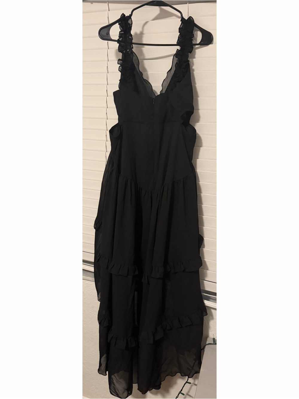 Commense Chiffon High-Low Hem Cutout Long Dress- Black with Deep V neck - Picture 2 of 8
